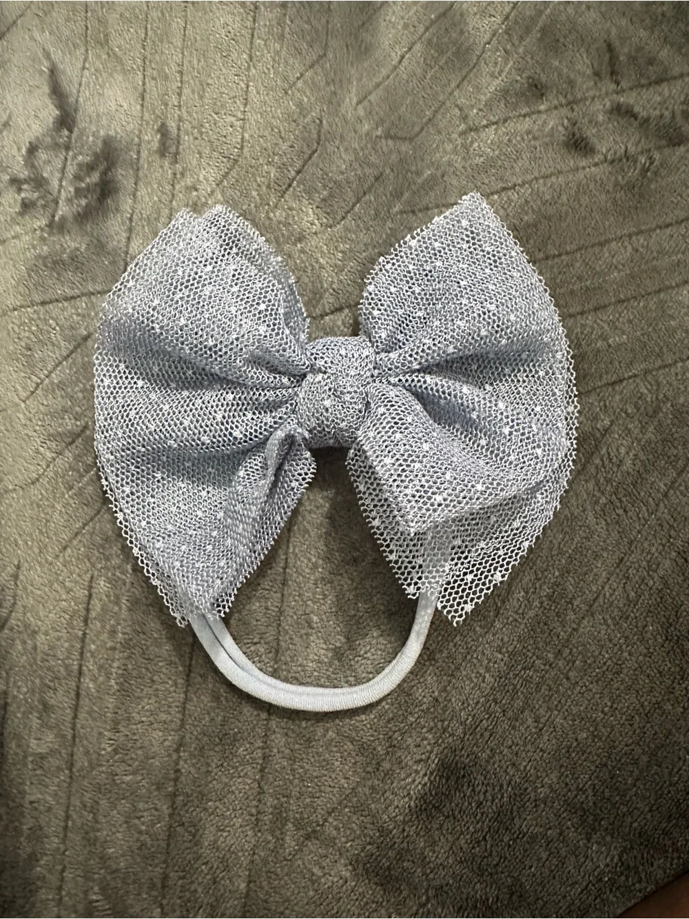 Baby bling bow Dusty blue dotted tulle fab skinny